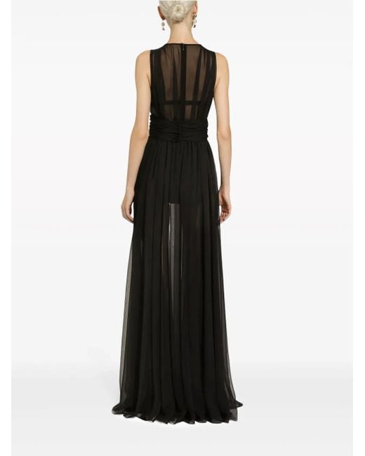 Dolce & Gabbana Black Pleated Semi-Sheer Gown