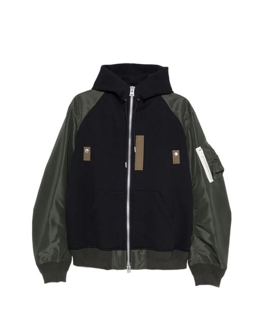 Giacca Con Zip E Inserti di Sacai in Black da Uomo