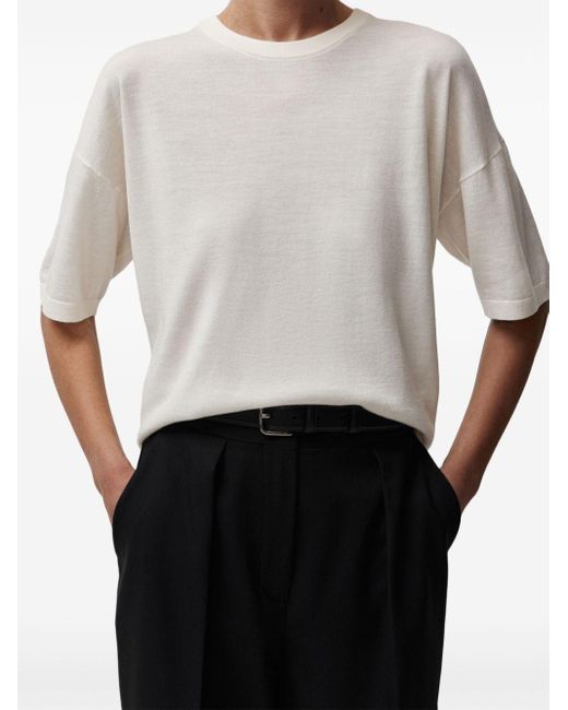 12 STOREEZ White Fine-knit Drop-shoulder T-shirt