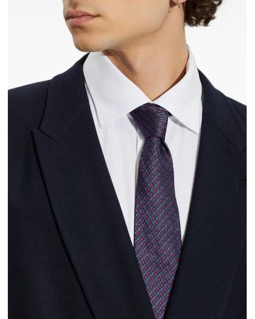 Ferragamo Blue Geometric-Pattern Silk Tie for men