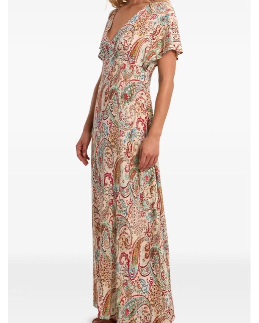 Molly Bracken Natural V-Neck Paisley Maxi Dress