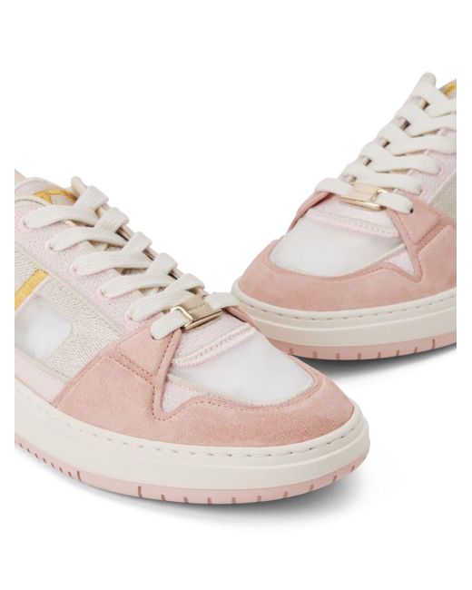Ferragamo Pink Mesh Suede Lace-up Sneakers