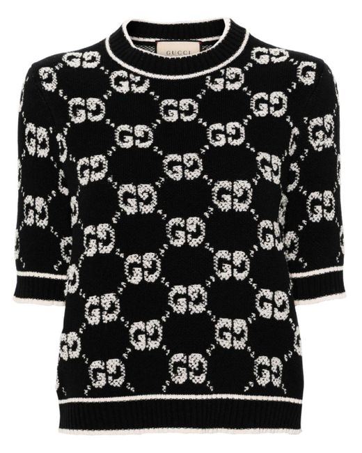 Gucci Black Pullover Aus Woll-bouclé Mit Jacquard-muster