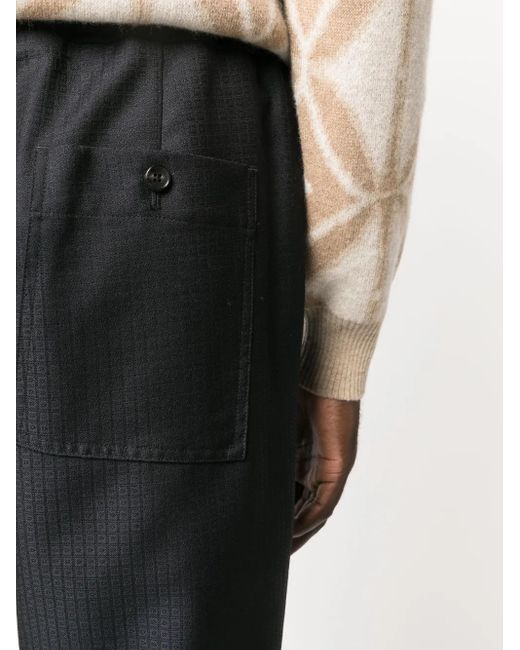 Lanvin Blue Monogram Cotton Straight Trousers for men