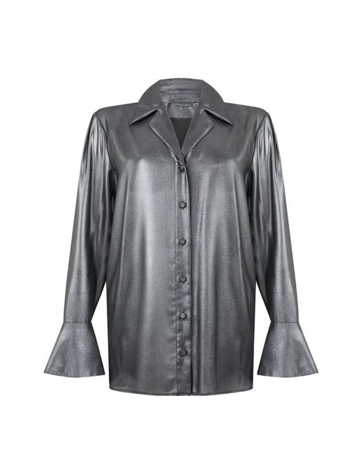 Alberta Ferretti Gray Metallic-Effect Long-Sleeved Shirt