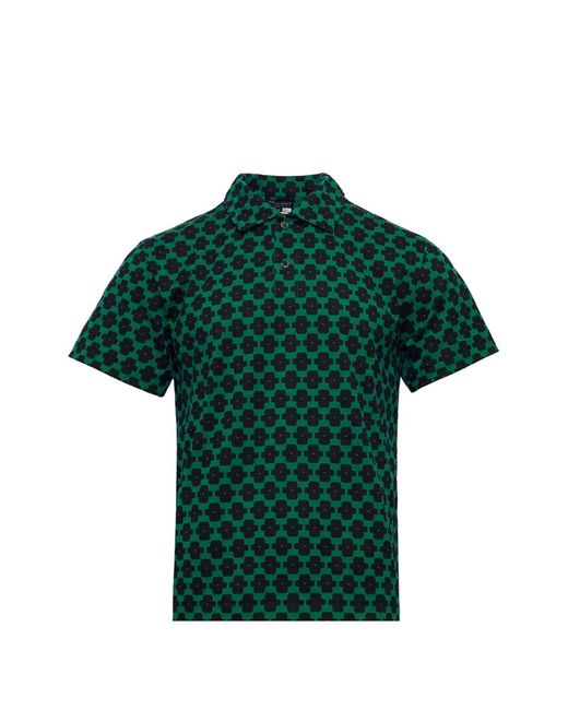 Comme des Garçons Green Geometric-Print Cotton Polo Shirt for men