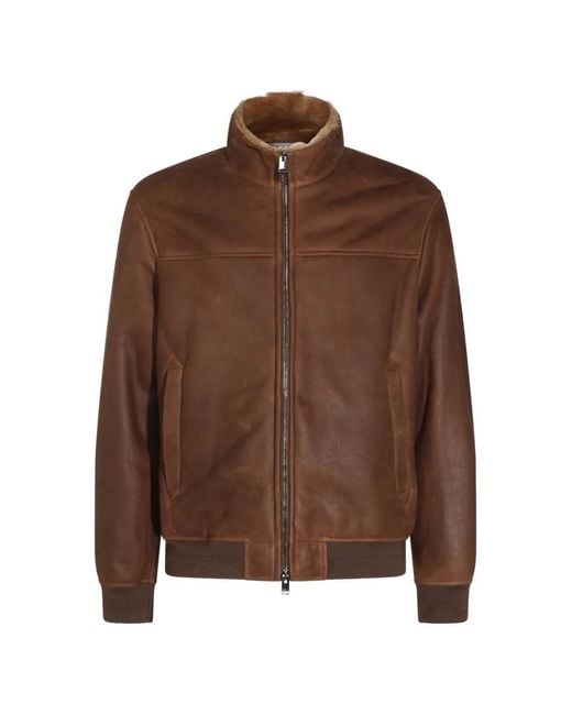 Canali Brown Shearling-Lined Leather Jacket for men