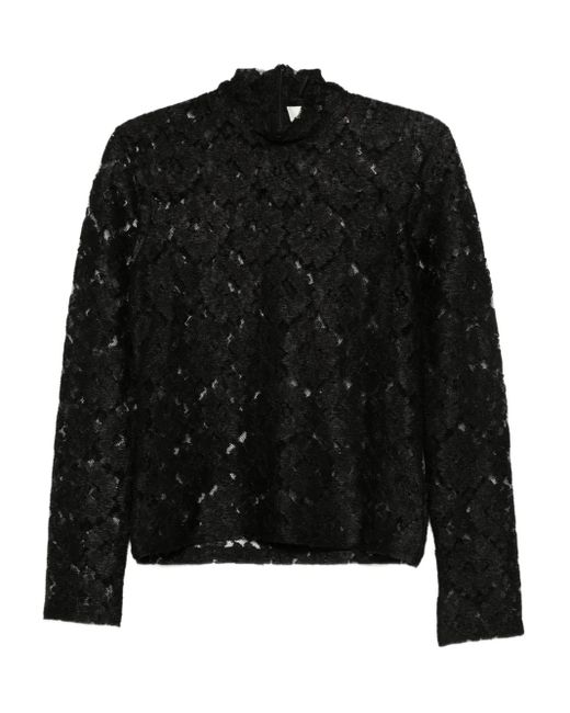 Rohe T-Shirt Met Col En Kant in het Black