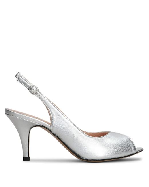 Marc Ellis White Metallic-Effect Slingback Pumps