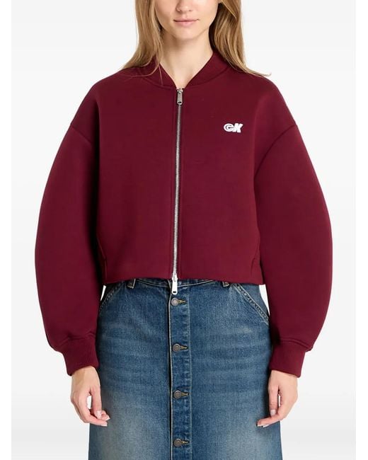 Calvin Klein Red Logo-Detail Balloon-Sleeve Bomber Jacket
