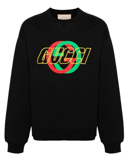 Gucci Black Logo-embroidered Cotton Sweatshirt for men