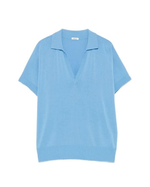 Aspesi Blue Short-Sleeve V-Neck Top