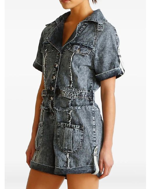 Ixiah Blue Asha Frayed Playsuit