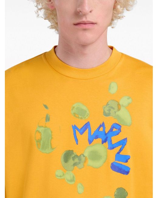 Marni Yellow T-Shirt With Dripping Print for men