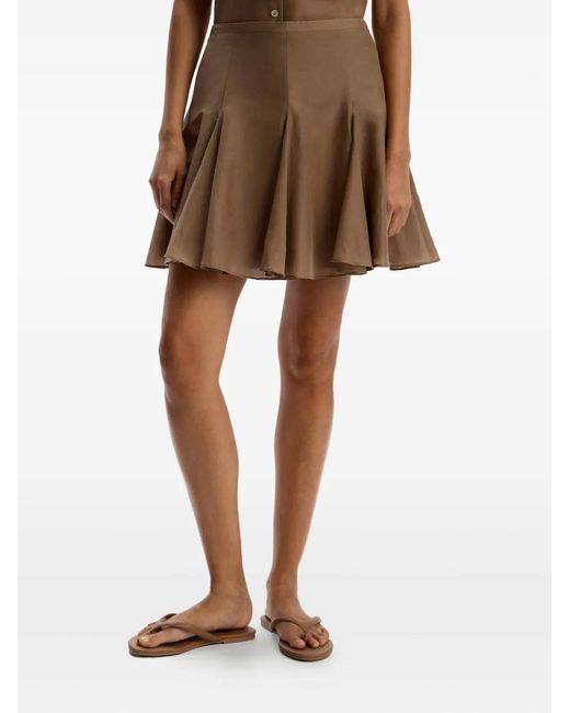 12 STOREEZ Brown Cotton-Silk Blend Mini A-Line Skirt
