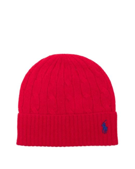 Polo Ralph Lauren Red Cable-Knit Wool And Cashmere Beanie Accessories