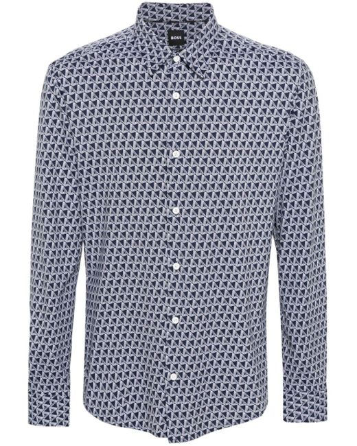 Boss Blue Geometric-print Shirt for men