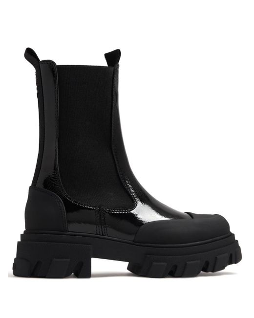 Ganni Black Cleated Panelled Chelsea Boots