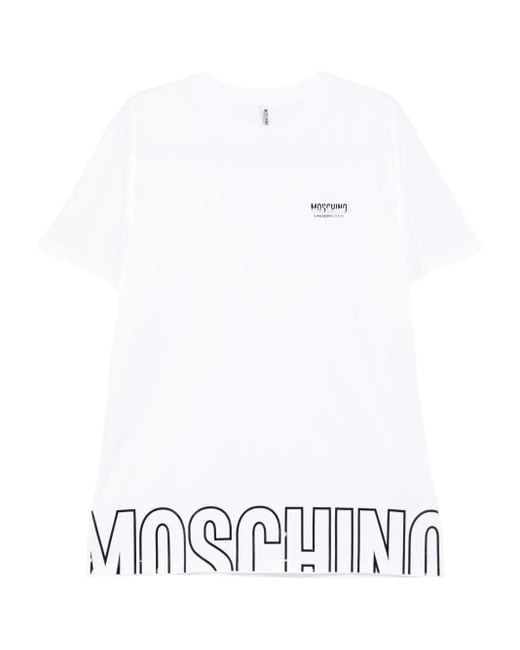 Moschino White Logo Print Crew Neck T-Shirt for men