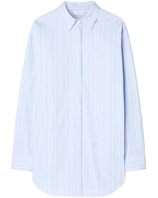 Off-White c/o Virgil Abloh Blue Zip-Detail Pinstriped Poplin Shirt