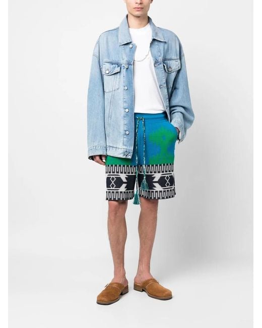 Alanui Green Abstract-Pattern Shorts for men