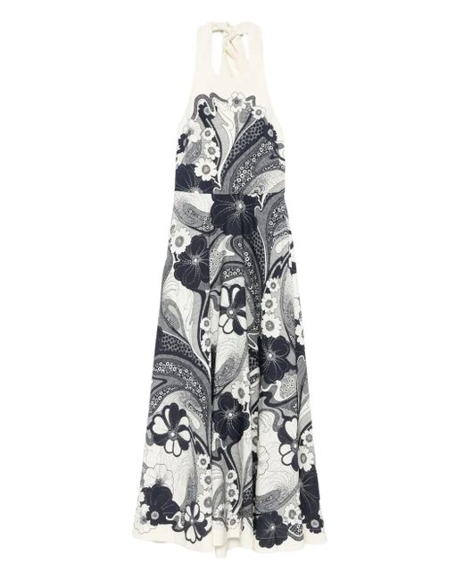 Abito Lungo A Fiori Con Scollo All'Americana di ALÉMAIS in White