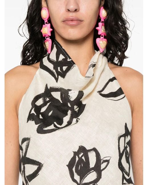 MSGM White Floral Linen Halterneck Top