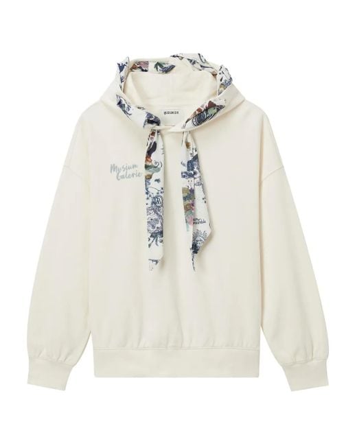 Musium Div. White Hoodie À Détail D'Écharpe