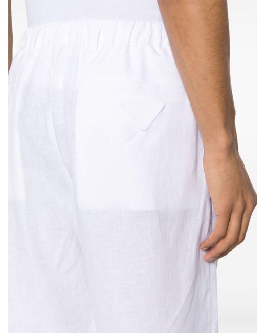 Prada White Linen Cropped Trousers for men