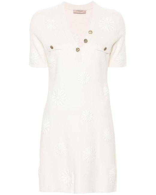 Floral-embroidery knitted dress Twin Set de color White