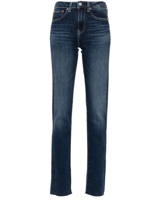 AG Jeans Blue Girlfriend Long Mid-Rise Straight-Leg Jeans