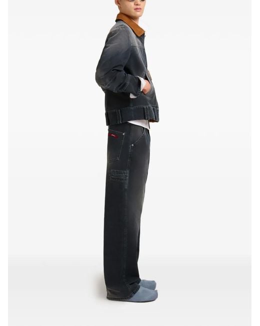 Marni Black Contrast Suede-Collar Denim Jacket for men