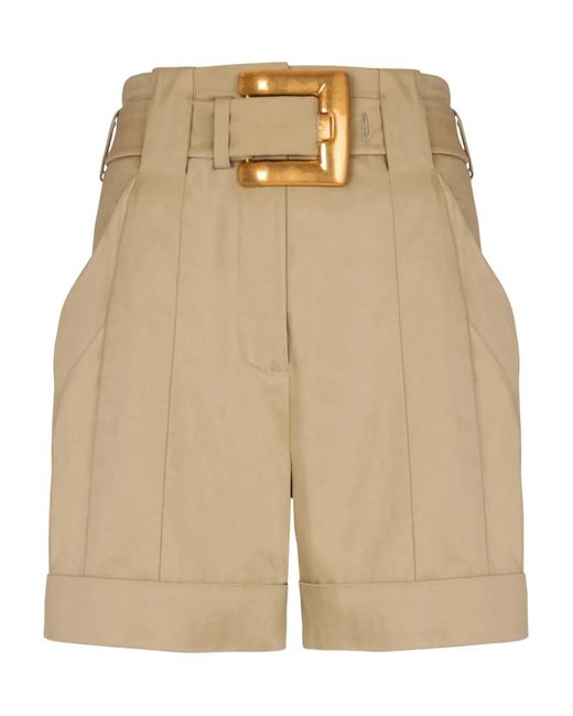 Balmain Natural Belted-Waist Shorts