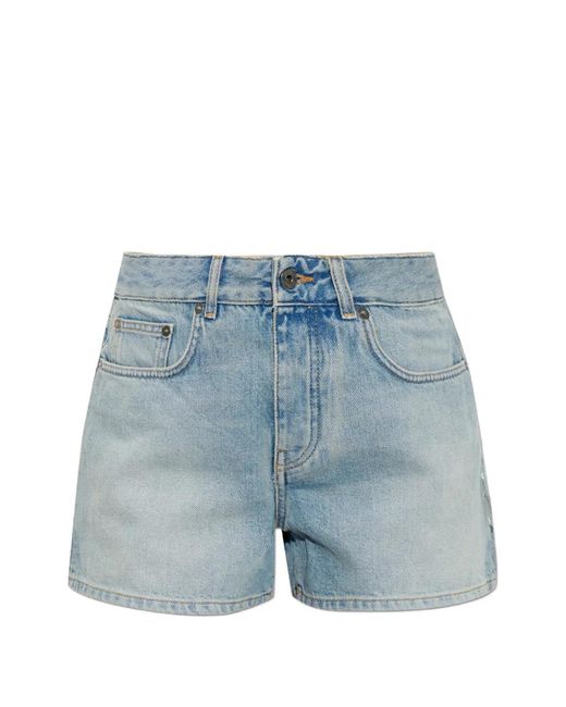 Off-White c/o Virgil Abloh Blue Logo-Embroidered Denim Shorts