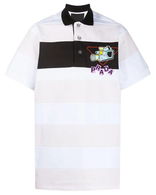 Prada White Striped Rugby Polo Shirt for men