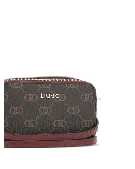 Liu Jo Gray Monogram-Patttern Zip Shoulder Bag