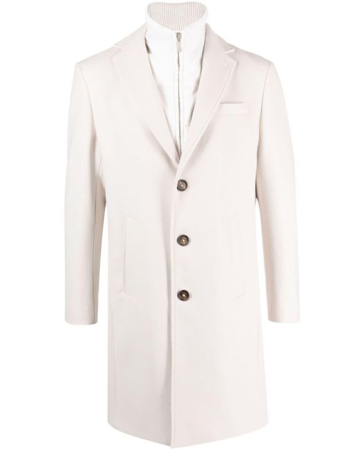 Eleventy White Double-layer Wool-blend Midi Coat for men