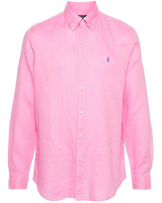 Polo Ralph Lauren Pink Buttoned-down Slim-cut Linen Shirt for men