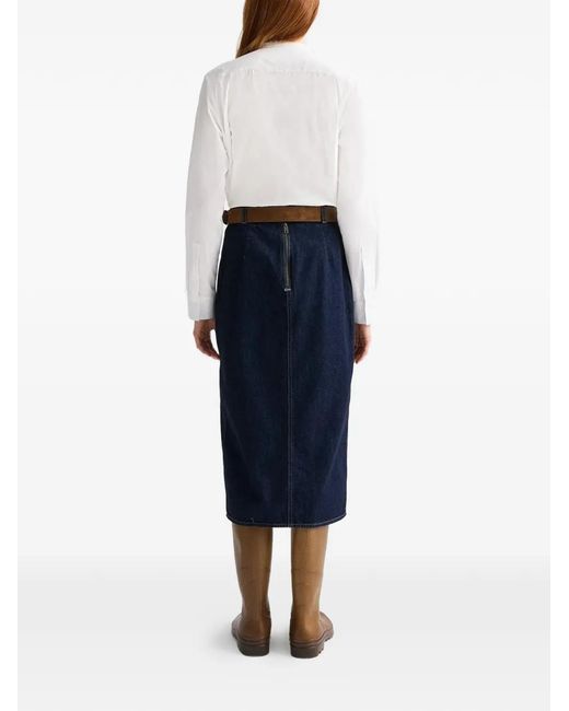 Twp Blue Seam-Detail Denim Midi Skirt