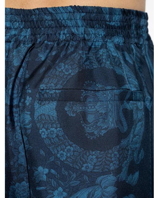 Versace Blue Relaxed Baroque Patterned Silk-Nylon Shorts for men