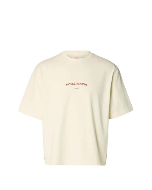 SELECTED Boxy Hotel Amour T-Shirt in het White voor heren