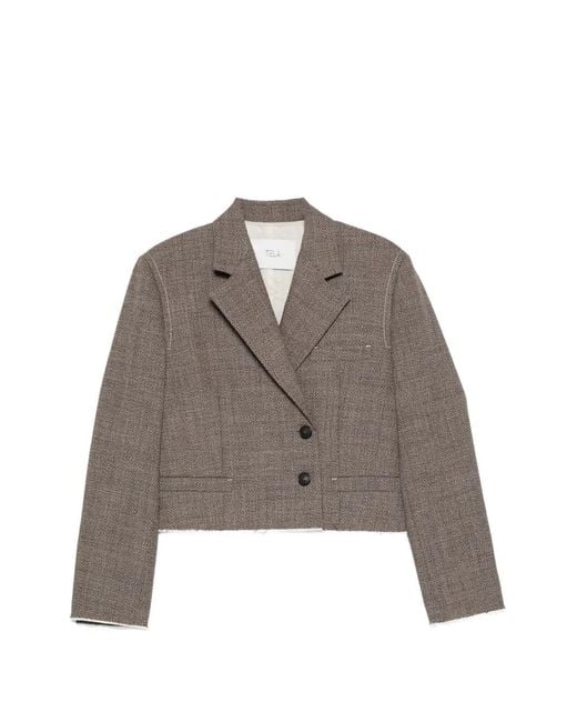 Tela Brown Cropped Double-Breasted Jacket