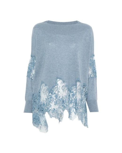 Ermanno Scervino Blue Lace-Trim Sweater