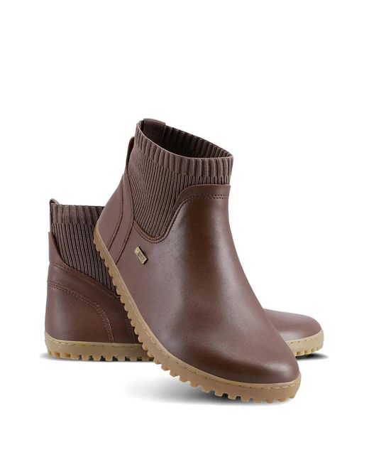 Be Lenka Brown Ribbed-Panel Ankle Boots