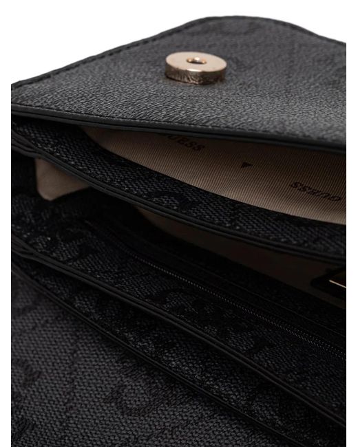 Guess Black Monogram-Pattern Horsebit-Detail Crossbody Bag