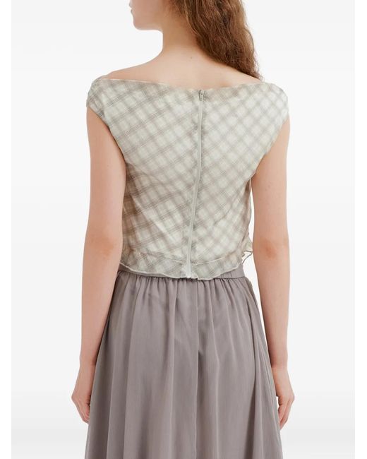 B+ AB White Check-Pattern Ruffled Top