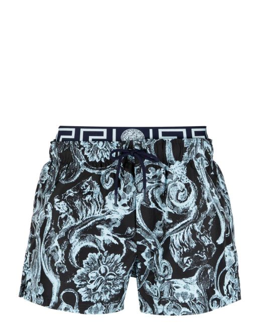 Versace Blue Barocco-print Layered Swim Shorts for men