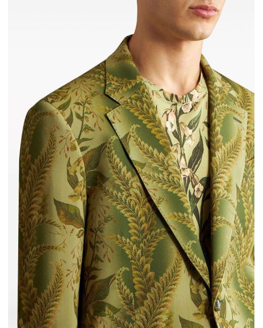 Etro Green Leaf-print Single-breasted Blazer for men