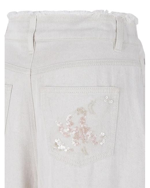 Hui Milano White Sequin-Embellished Frayed-Edge Jeans