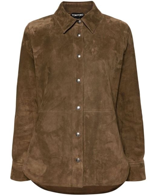 Tom Ford Brown Long-sleeve Suede Shirt